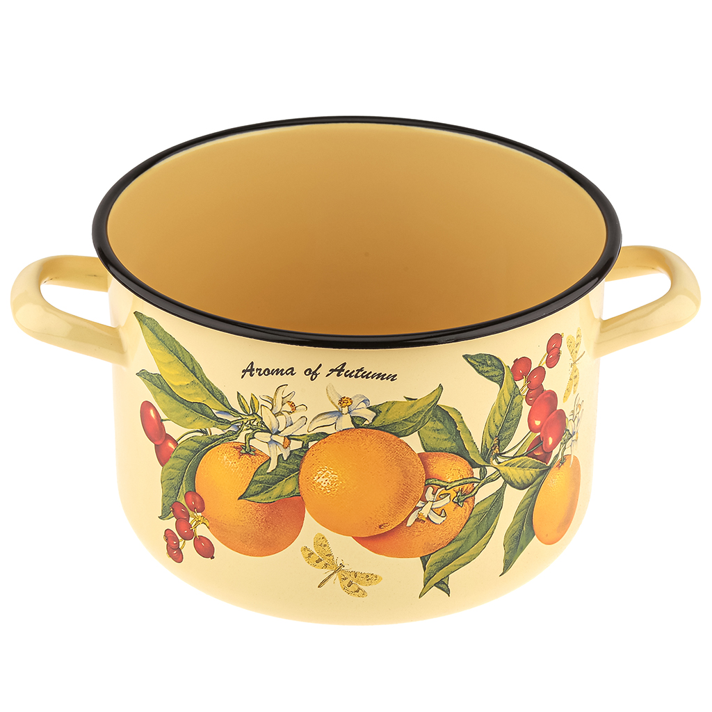 "Фруктовая фантазия" Кастрюля эмалированная 4,3л, форма цилиндрическая, металлическая крышка (Россия)