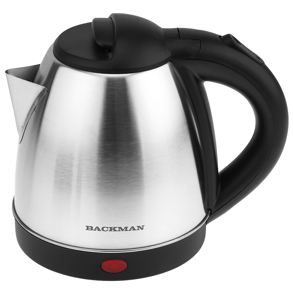 Чайник электрический "Backman" 1л, 2200Вт, корпус из высококачественной нержавеющей стали, закрытый нагревательный элемент, световой индикатор работы, автоматическое отключение при закипании, автоматическое отключение без воды (Китай)