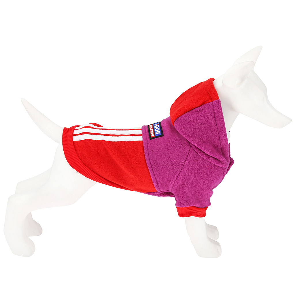 "Пэт тойс (Pet toys)" Одежда для собаки "Толстовка" "DOG" с капюшоном, с принтом, на кнопках р-р L, длина спинки 30см/обхват груди 40см/обхват шеи 32см, цвет-сиренево-красный, флис (Китай)