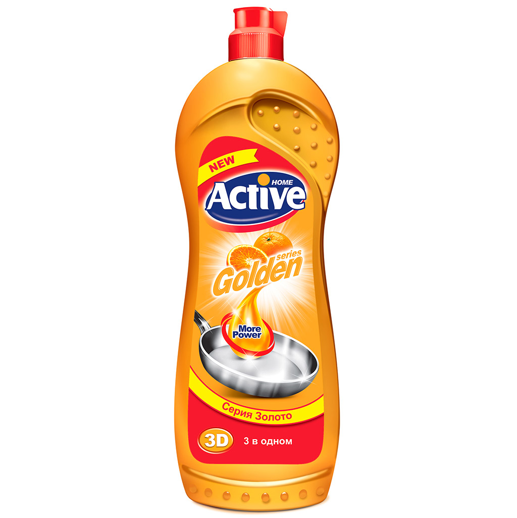 Гель для мытья посуды "Active" 750мл, 9х6х27см, концентрат, "Апельсин", Gold (Иран)