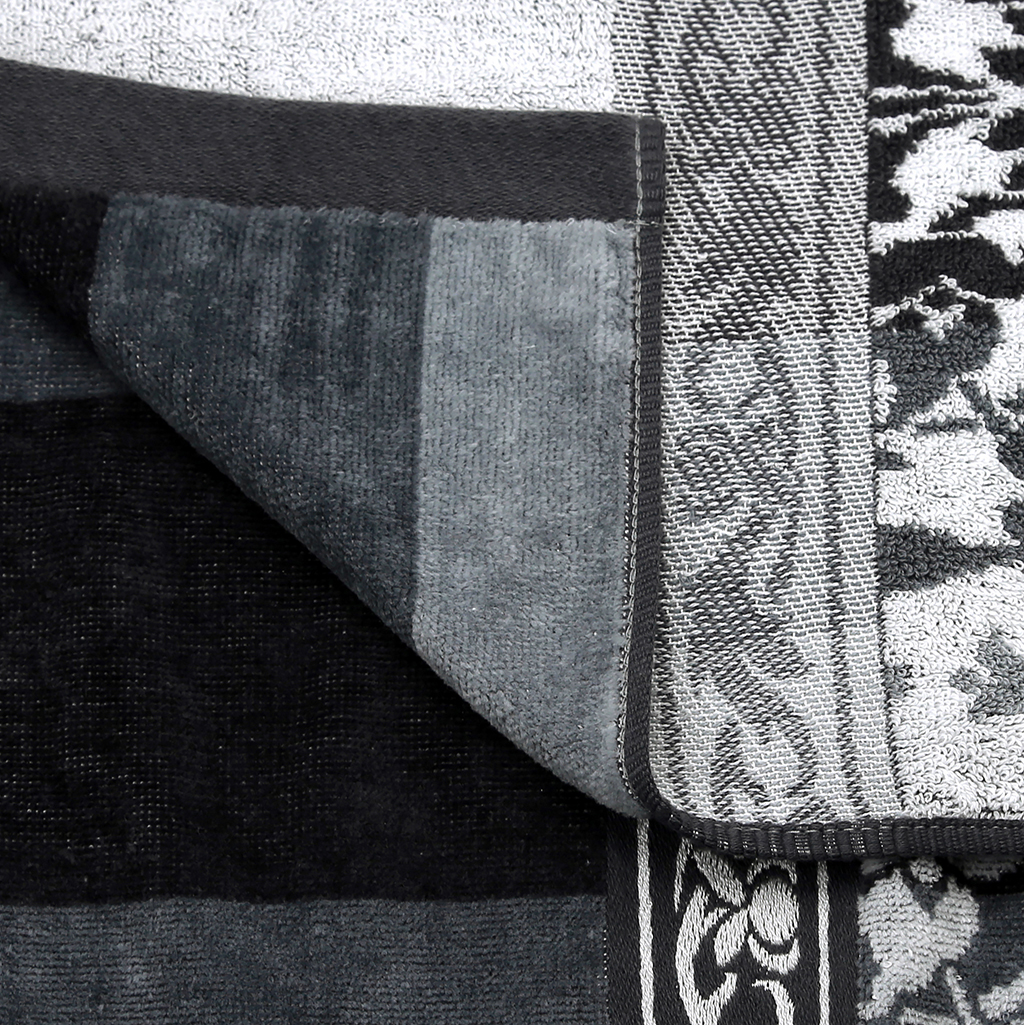 "Missoni-3025" Полотенце махровое 70х140см, плотность 375гр/м2, 100% хлопок, велюр, серый (синий), Bolangde (Китай)