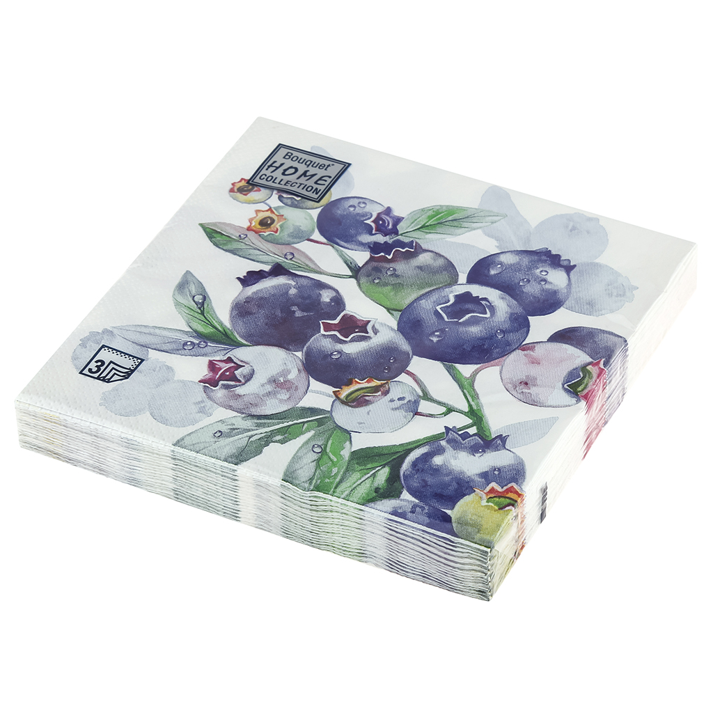 Салфетки бумажные "Bouquet Home Collection Classic" 33х33см, 3-х слойные, 20 штук в упаковке, 100% целлюлоза, "Черника" (Россия)