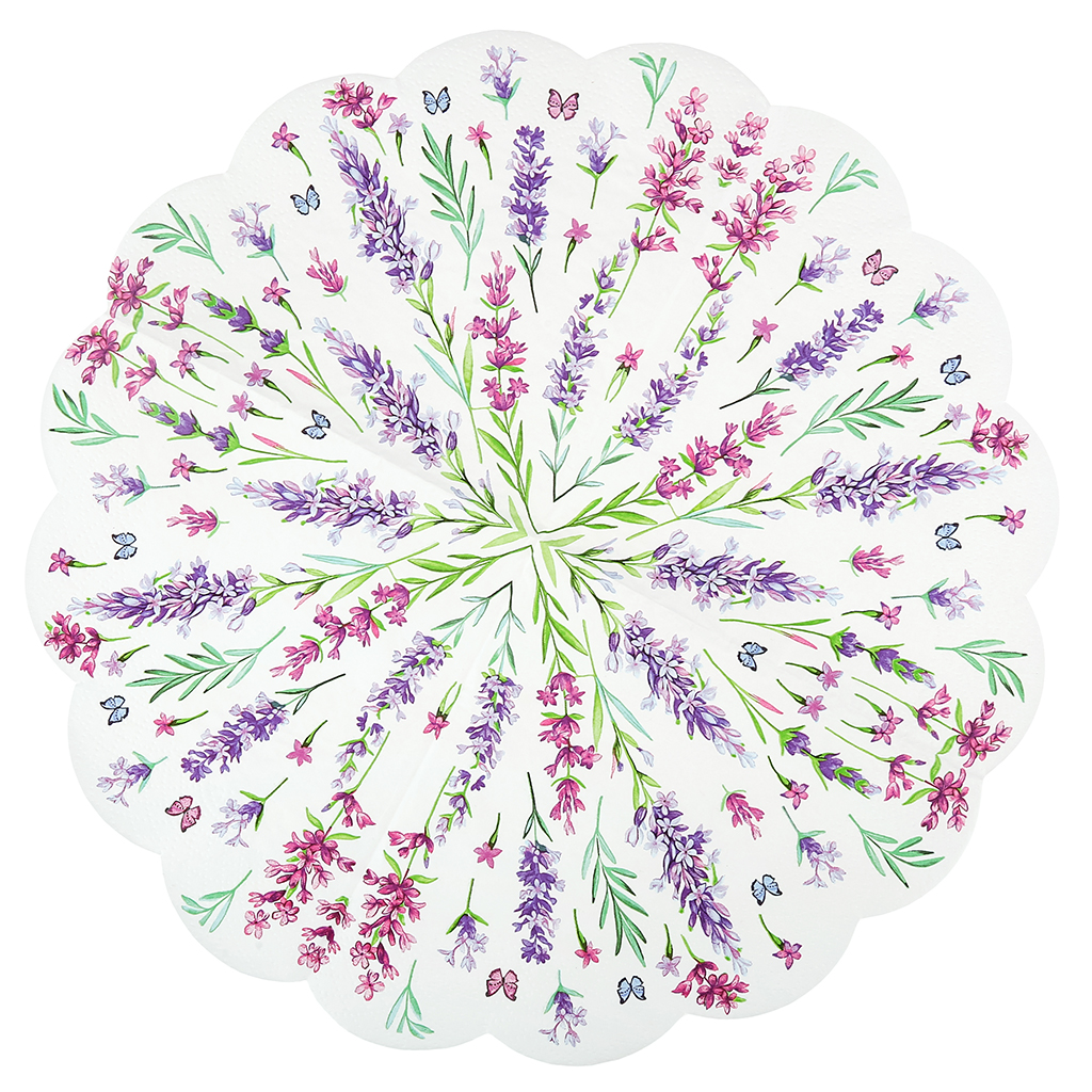 Салфетки бумажные "Art Bouquet Rondo" д32см, 3-х слойные, 12 штук в упаковке, 100% целлюлоза, "Лаванда" (Россия)