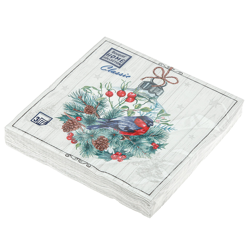 Салфетки бумажные "Bouquet Home Collection Classic" 33х33см, 3-х слойные, 20 штук в упаковке, 100% целлюлоза, "Сказочное украшение" (Россия)