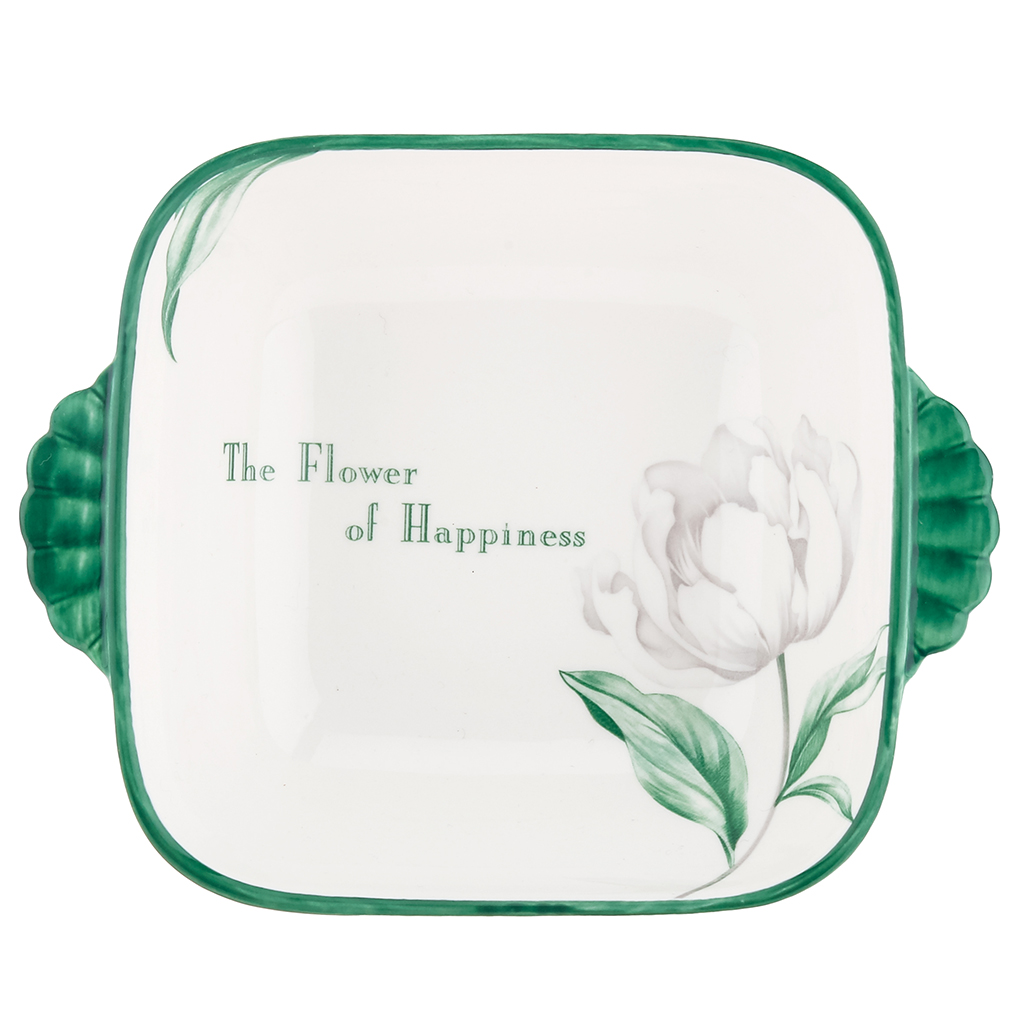 "Зе Флауэр оф Хепинис (The Flower of Happiness)" Салатник фарфоровый 700мл, 20,7х16,6х5,4см, с ручками, с деколью, отводка (Китай)