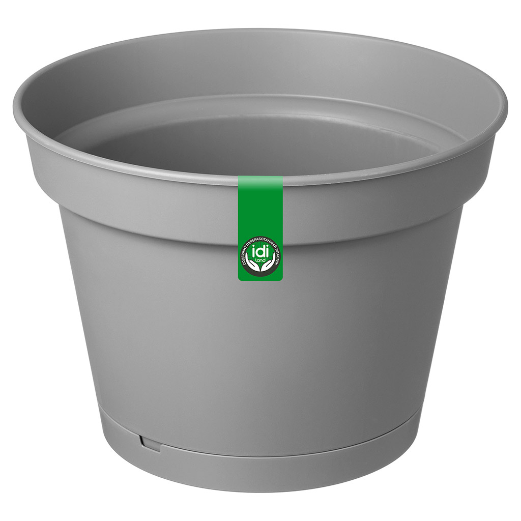 "Mint" Горшок для цветов пластмассовый 20л, д38см, h28,6см, с поддоном, серый (Россия)