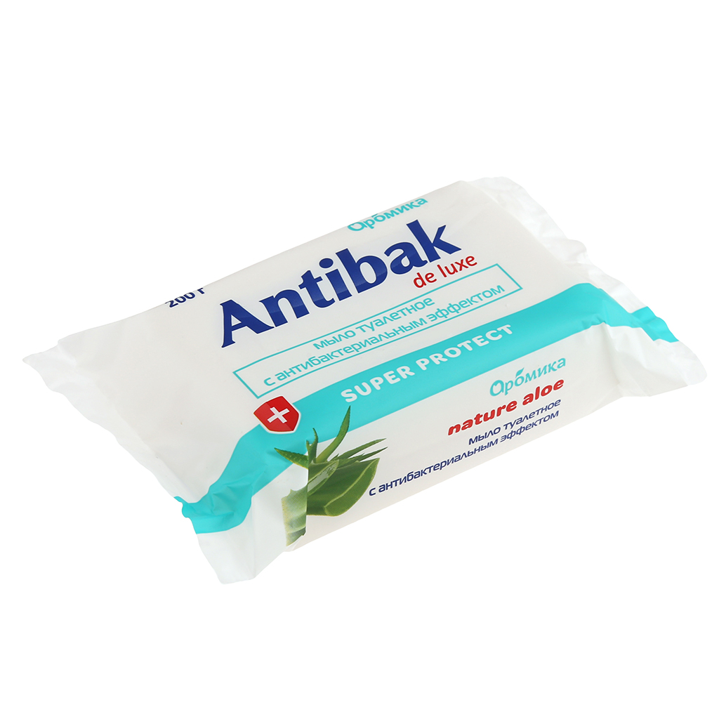 Мыло туалетное твердое "ANTIBAK de LUXE" 200г, 6х8х10см, nature aloe, алоэ (Казахстан)