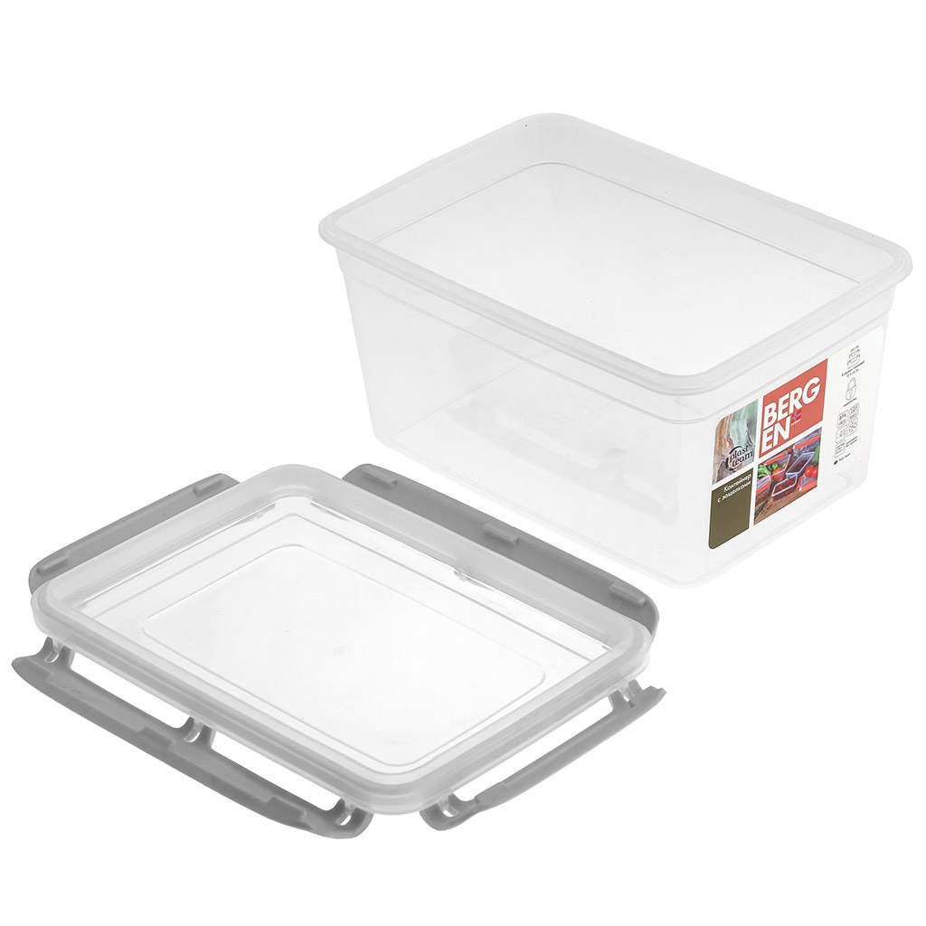 "Bergen" Контейнер для продуктов пластмассовый 2,4л, 21,5х15,1х11,8см, с защелками, пепельный жемчуг, подходит для СВЧ (Россия)