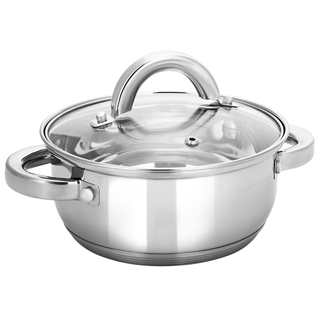 Кастрюля из нержавеющей стали "Rondy" 1,0л, д15,5см, h12,5см, s0,5мм, дно s3мм, стеклянная крышка, пятислойное дно, подарочная коробка, "Appetite" (Китай)