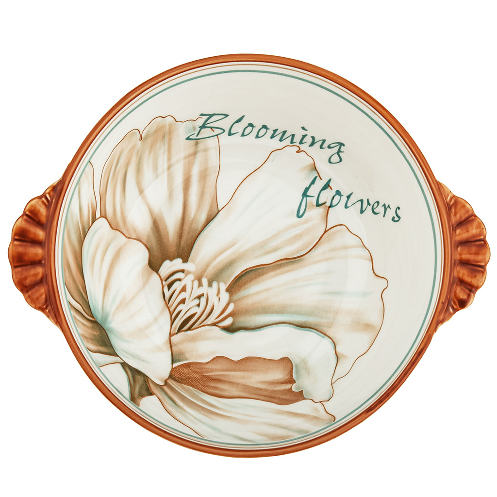 "Блуминг флауэрс (Blooming flowers)" Салатник фарфоровый 650мл, 19,2х16х5,9см, с ручками, с деколью, отводка (Китай)