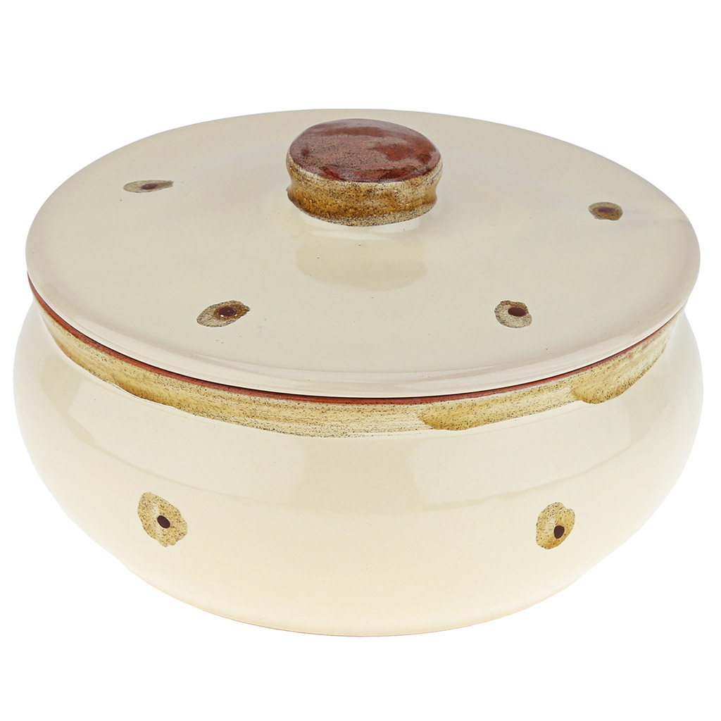 Пельменница керамическая "Малая" 1,25л, д19см, h12см, "Карамель", с крышкой (Россия)