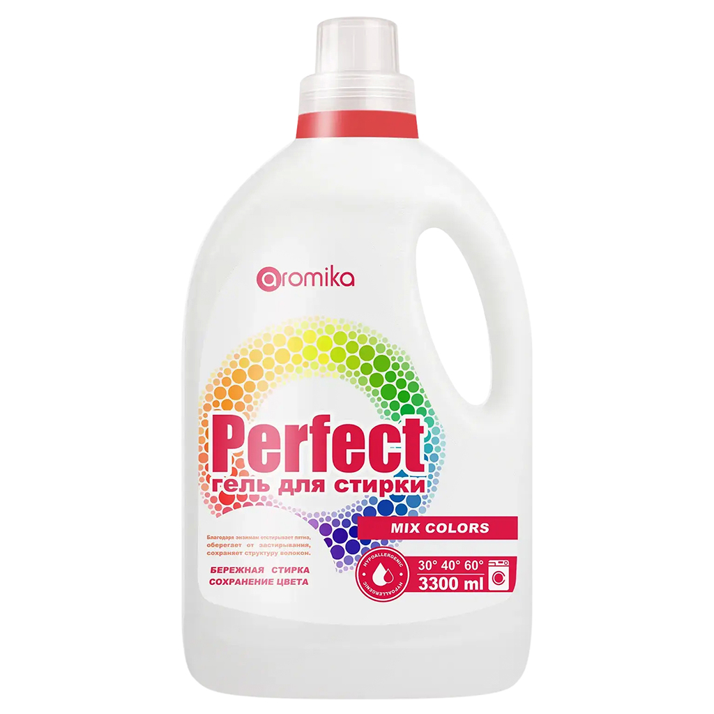 Гель для стирки белья "Perfect" 3,3л, 18х12х34см, бережная стирка, для цветных тканей, удаляет трудновыводимые пятна, придает свежесть и нейтрализует неприятные запахи, MIX COLOR (Казахстан)