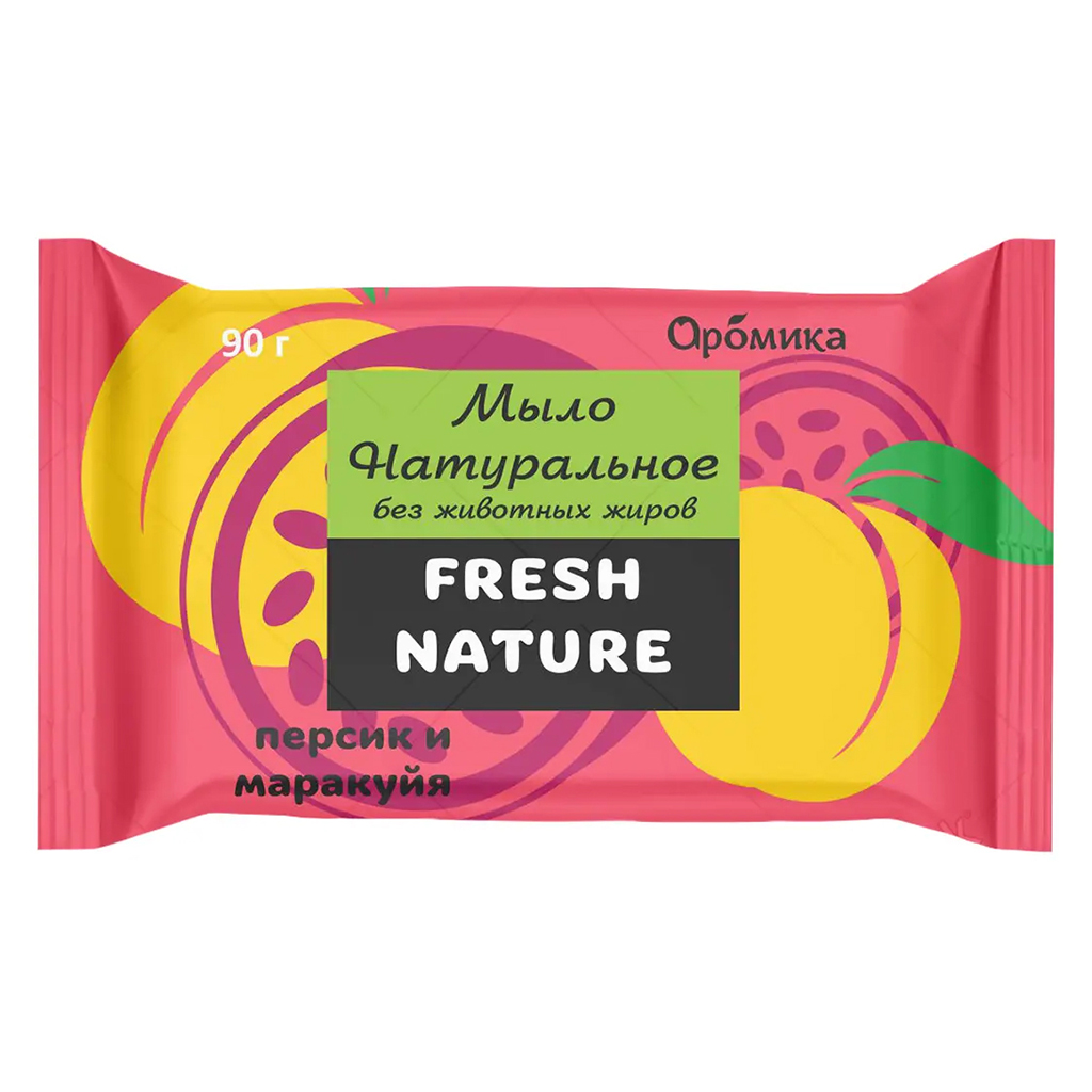 Мыло туалетное твердое "Fresh nature " 90г, 5х2х9см, персик и маракуйя (Казахстан)