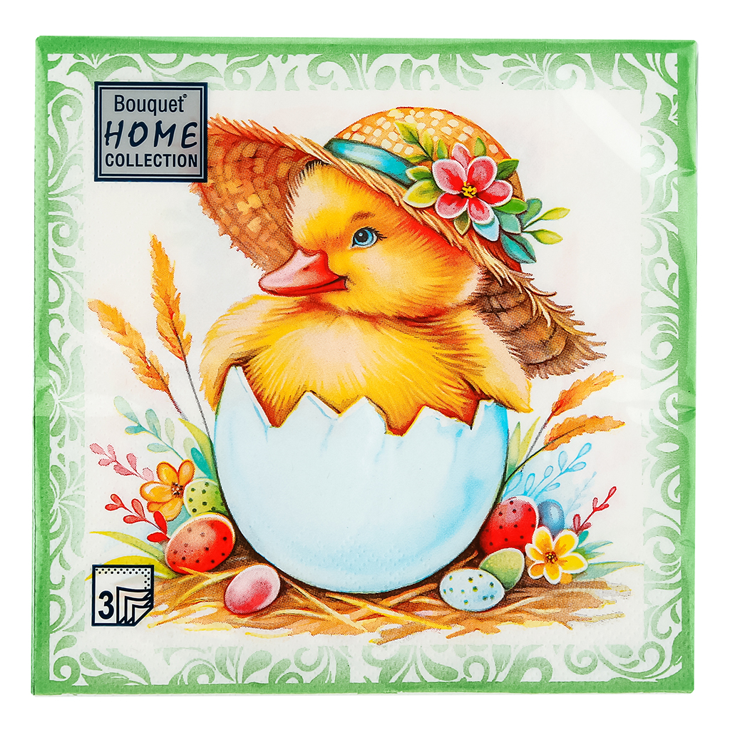 Салфетки бумажные "Bouquet Home Collection Classic" 33х33см, 3-х слойные, 20 штук в упаковке, 100% целлюлоза, "Пасхальный сюрприз" (Россия)