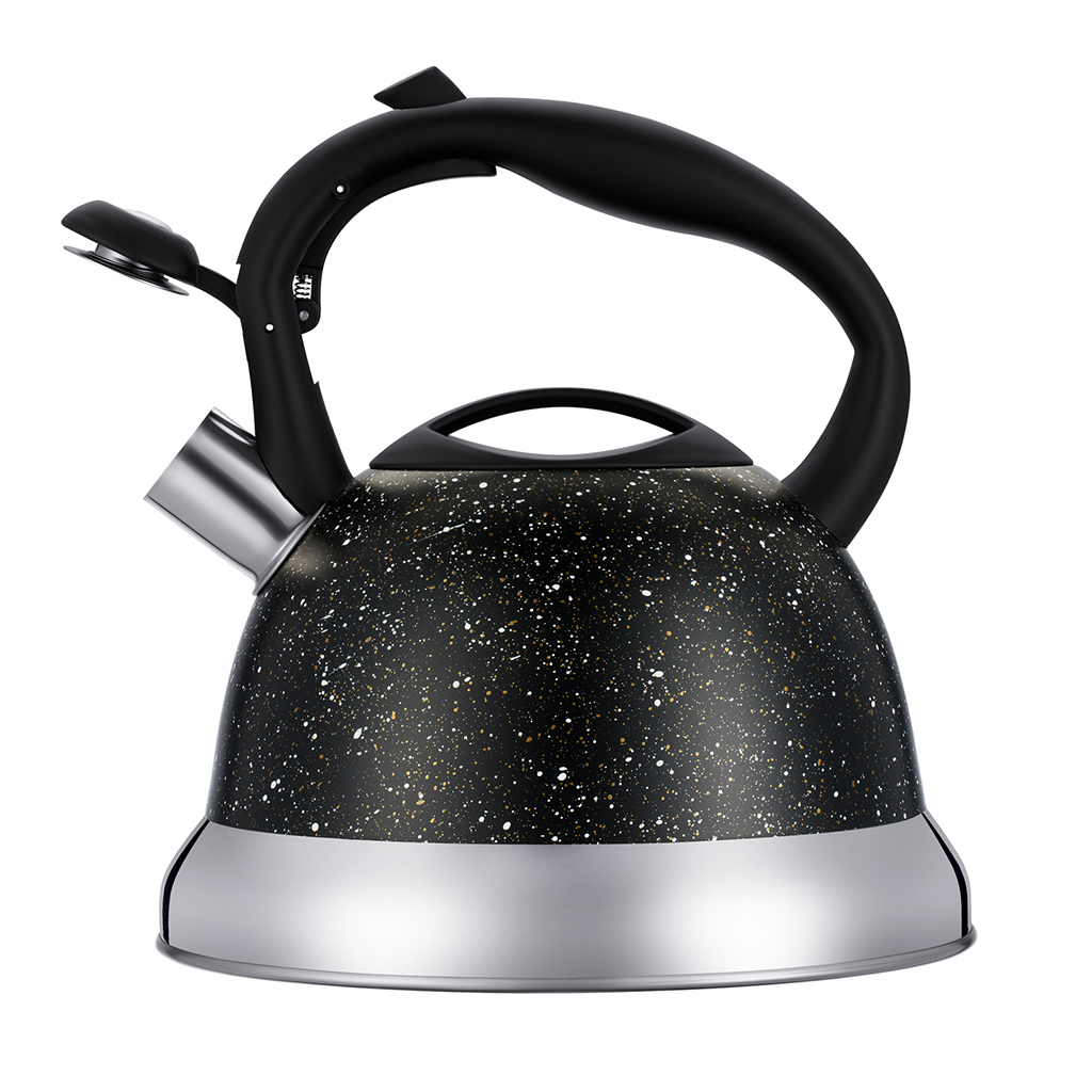 Чайник из нержавеющей стали "Tea" 2,8л, д22см, h23,5см, s0,4мм, дно s3,25мм, со свистком, многослойное капсульное дно, пластмассовая ручка, цветная коробка, "Regent" (Китай) Подходит для всех видов плит, включая индукционную.
