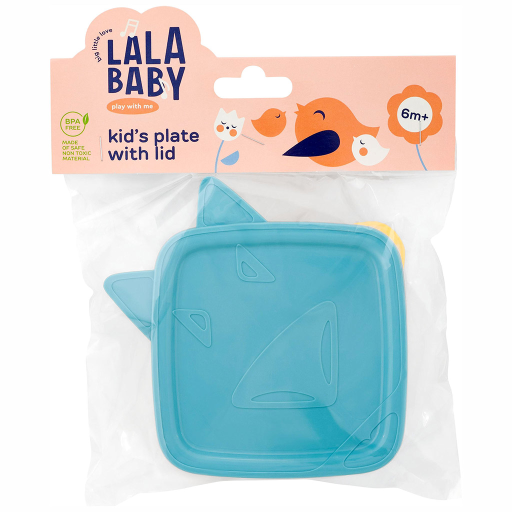 "Lalababy" Тарелка глубокая пластмассовая "Play with Me Wolfie" д158мм, h58мм, с мягкой крышкой, синий колокольчик (Россия)