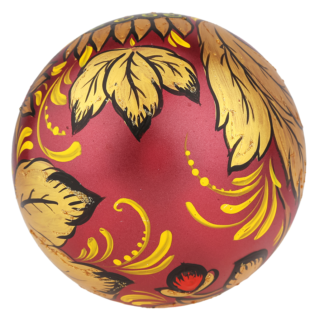 Елочная игрушка шар стеклянная д9,5см, красный металлик, ручная художественная роспись, подарочная упаковка (Россия)