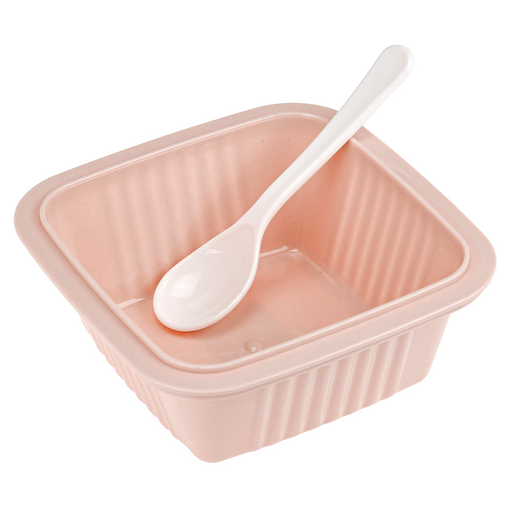 Ланч-бокс для продуктов пластмассовый "Фреш" 0,55л, 14х14см h8,5см, с ложкой 13см, крышка прозрачная, с клипсами, с уплотнителем, цвета в ассортименте: персиковый, голубой, зеленый (Китай)