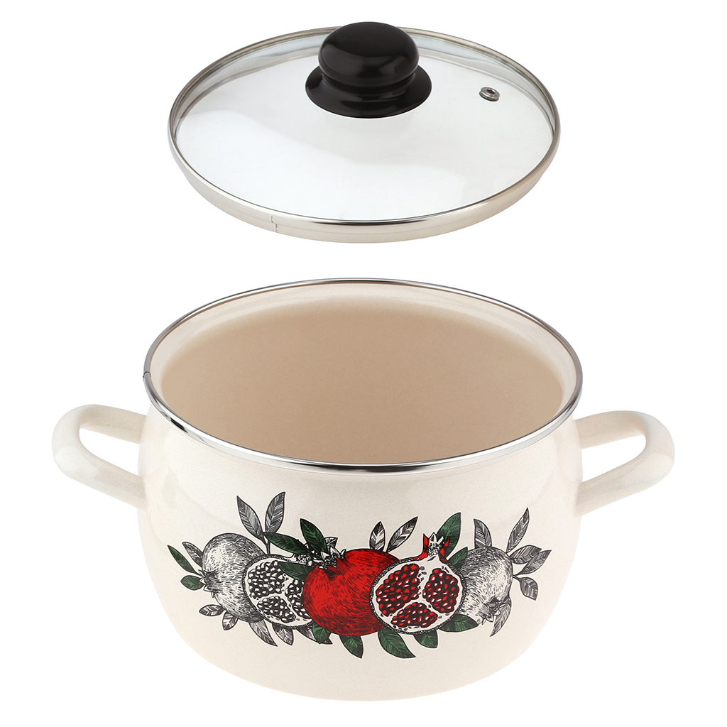 "Цвет граната" Кастрюля эмалированная 3,5л, форма полусфера, стеклянная крышка, нержавеющий ободок (Россия)