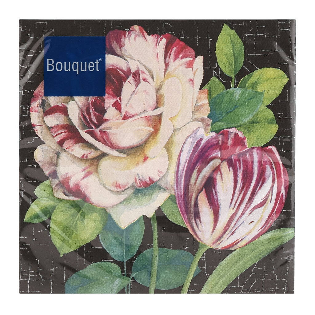 Салфетки бумажные "Bouquet" 33х33см, 3-х слойные, 20 штук в упаковке, 100% целлюлоза, "Винтажные цветы" (Россия)