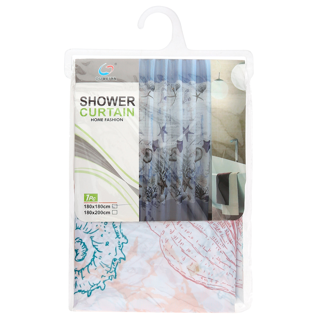 Штора для ванной полиэстер 180х180см "Фэшн" расцветки микс, 12 колец, в пакете (Китай)
