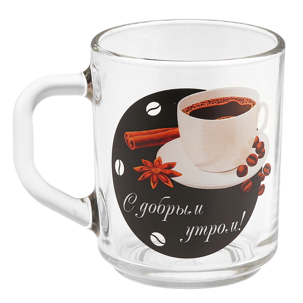 Кружка стеклянная "Кофе-пауза" 250мл, д7см, h9см, форма "Green tea" (Россия)