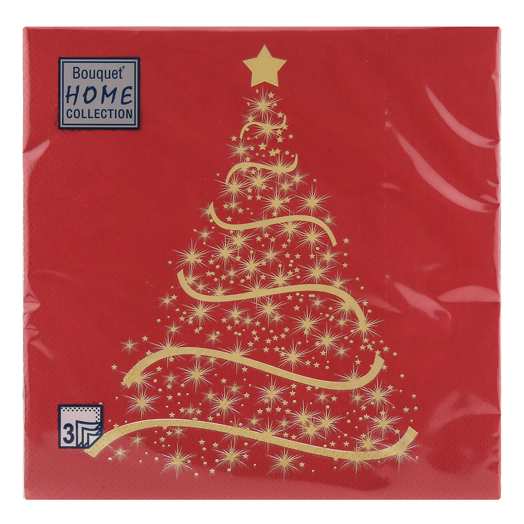 Салфетки бумажные "Bouquet Home Collection Classic" 33х33см, 3-х слойные, 20 штук в упаковке, 100% целлюлоза, "Волшебная ель на бордовом" (Россия)