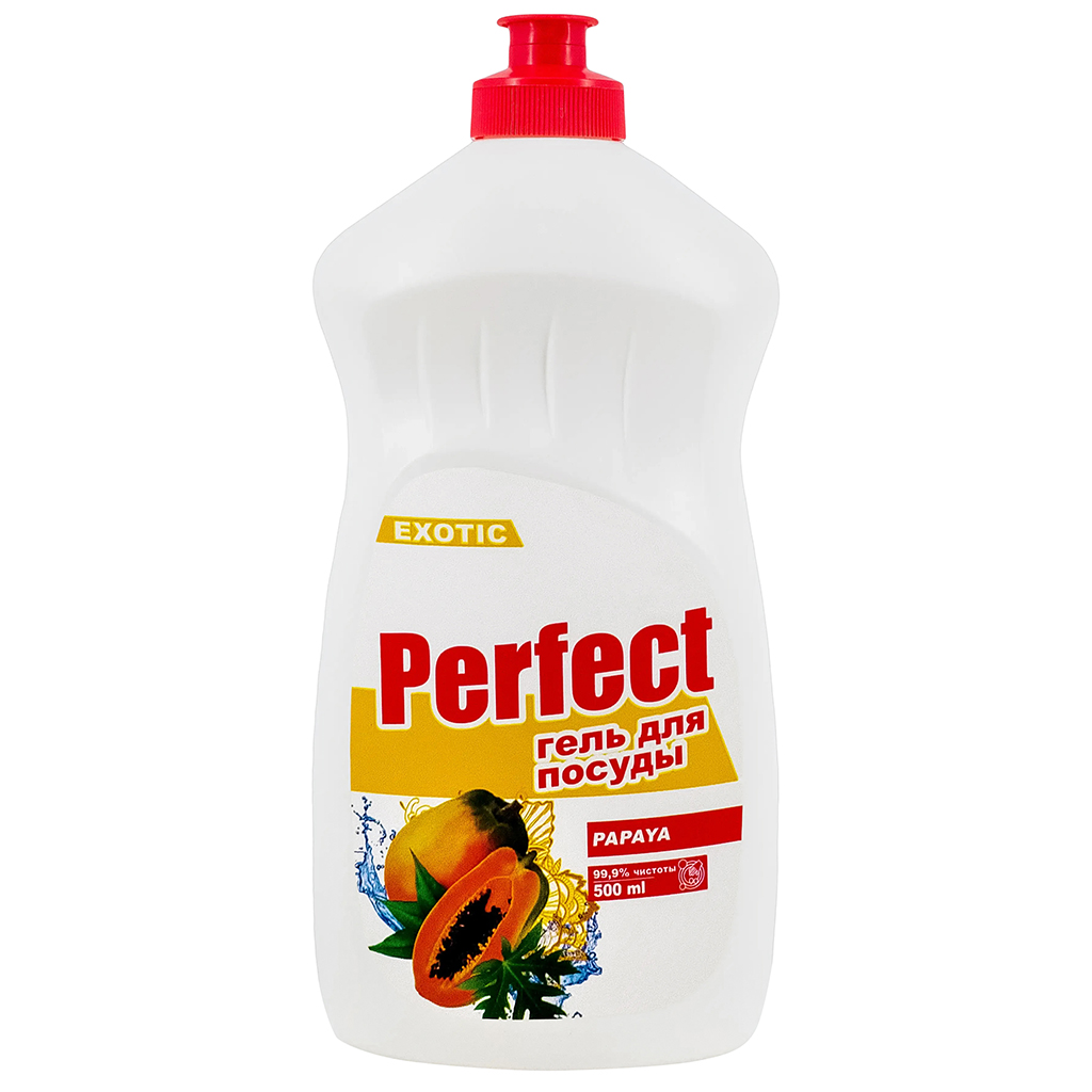 Гель для мытья посуды "Perfect" 0,5л, 9х5х20см, густое средство, папайя (Казахстан)