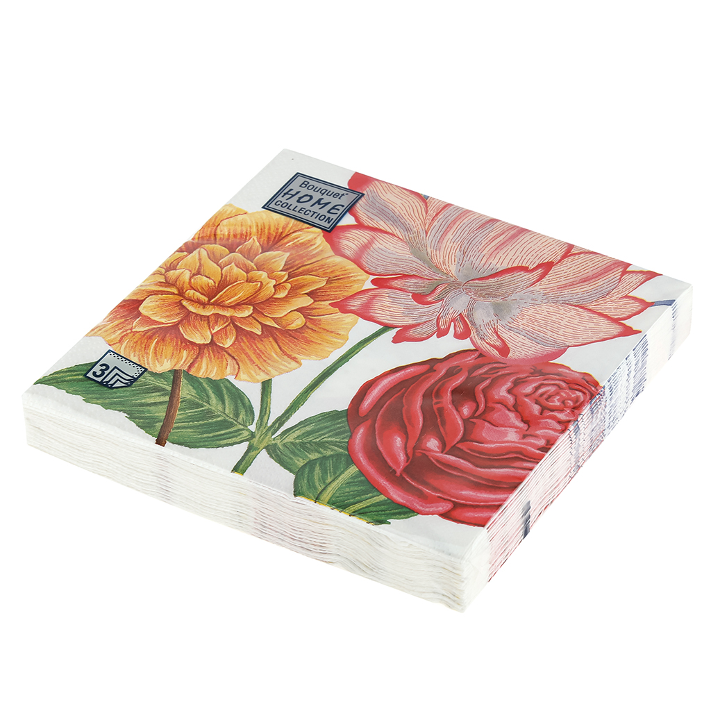 Салфетки бумажные "Bouquet Home Collection Classic" 33х33см, 3-х слойные, 20 штук в упаковке, 100% целлюлоза, "Лотос" (Россия)