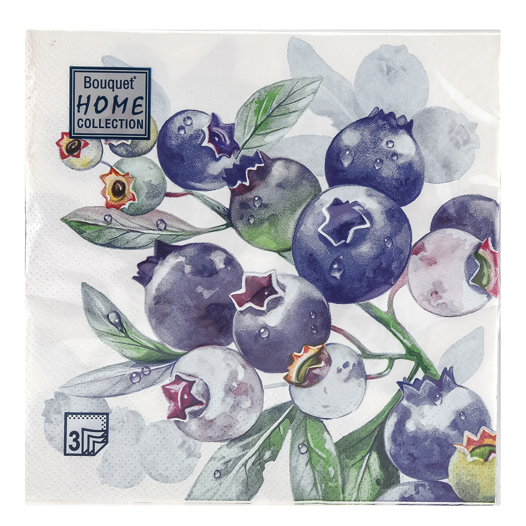 Салфетки бумажные "Bouquet Home Collection Classic" 33х33см, 3-х слойные, 20 штук в упаковке, 100% целлюлоза, "Черника" (Россия)