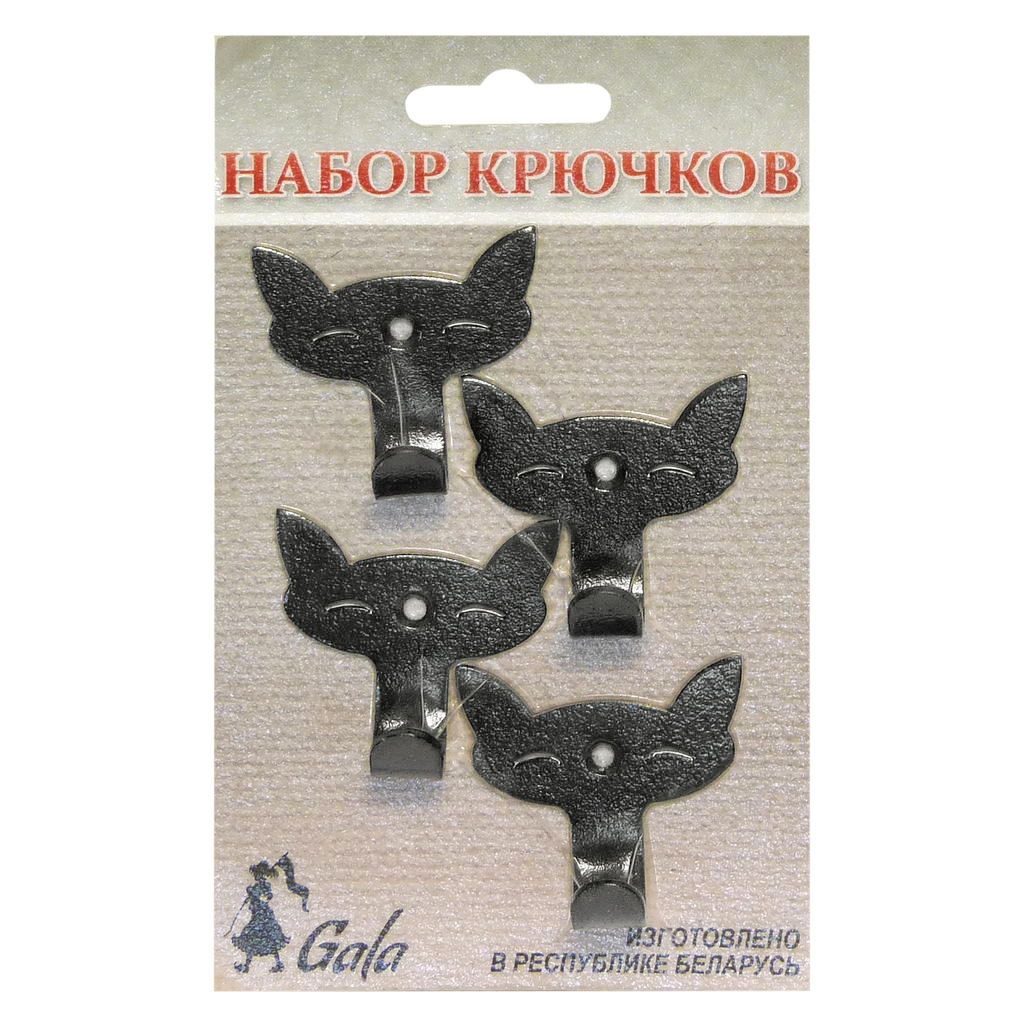 Крючок металличекий 4 штуки 4,4х4,1х1,9см, черный (Белоруссия)