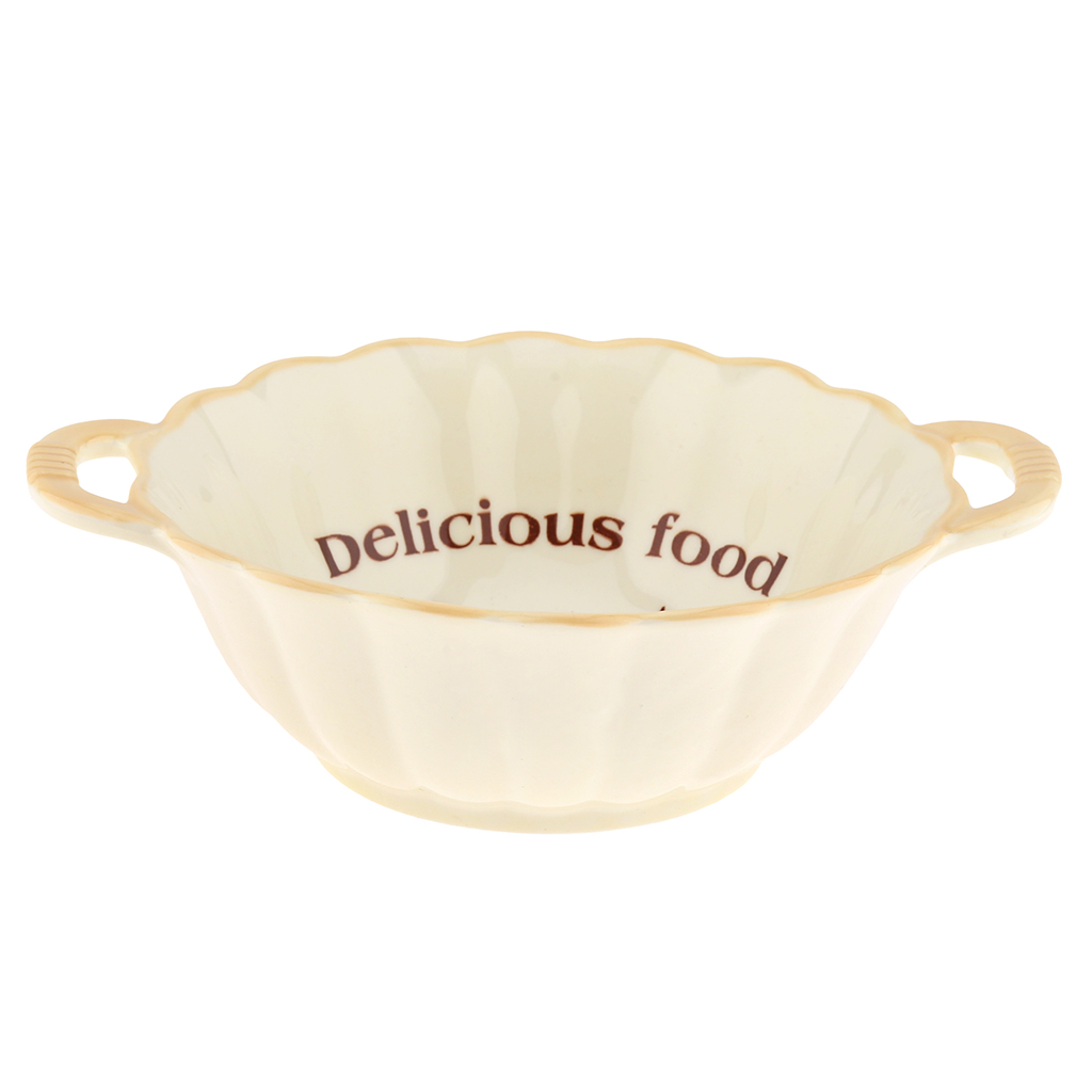 "Делишес фуд (Delicious food)" Салатник фарфоровый 600мл, 20,4х16,4х6см, фигурный, с ручками, с деколью (Китай)