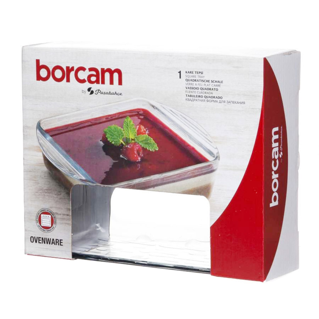 "Боркам (Borcam)" Форма стеклянная жаропрочная 1,08л, 21х16,5х5,5см, с ручками, цветная коробка, Pasabahce (Турция)