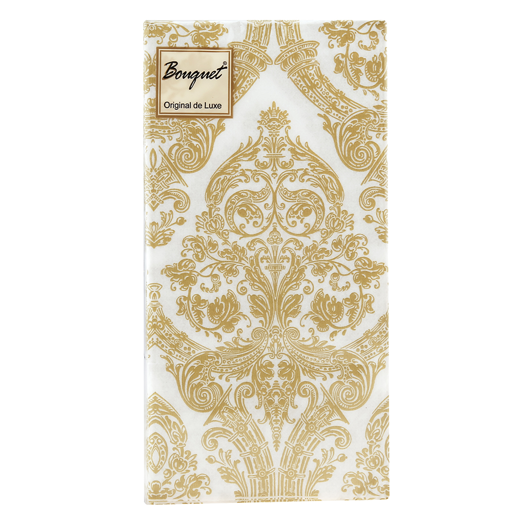 Салфетки бумажные "Bouquet Original de Luxe" 33х33см, 2-х слойные, 20 штук в упаковке, 100% целлюлоза, "Royal золото на белом" (Россия)