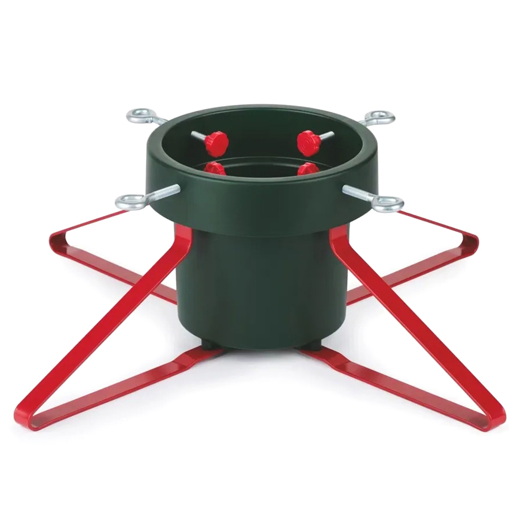 Подставка-крестовина L для новогодней елки "Финская" макс. высота дерева 2,5м, размер ствола 4,5-14,5см, чаша для воды 2,8л, размер 57х41,5х18,5см, вес 1,4 кг, металл опоры + основание пластик, цвет зеленый/красный (Китай) 105571 в собранном виде.