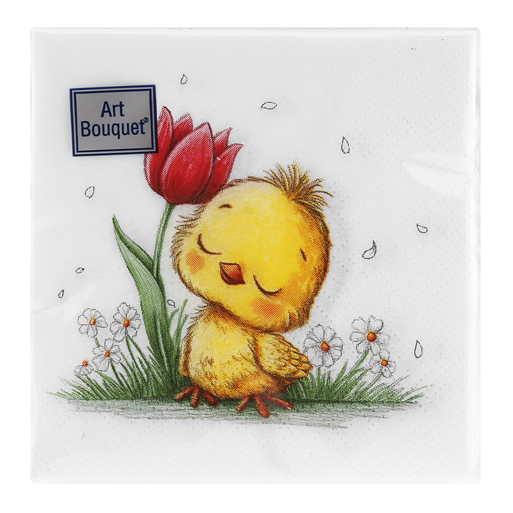 Салфетки бумажные "Art Bouquet" 20х20см, 2-х слойные, 250 штук в упаковке, 100% целлюлоза, "Милый цыпленок" (Россия)