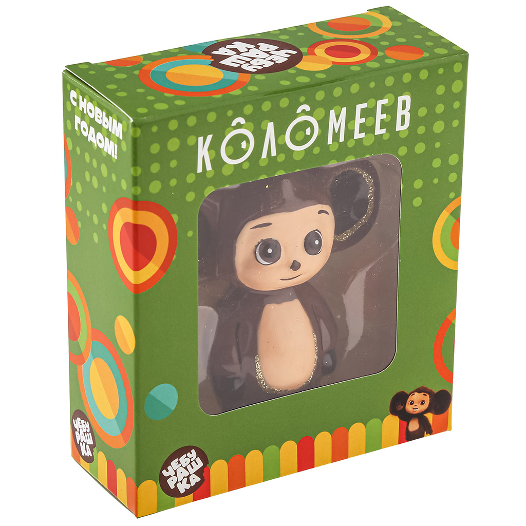 Елочная игрушка фигурка стеклянная "Чебурашка" h9см, ручная художественная роспись, подарочная упаковка (Россия)