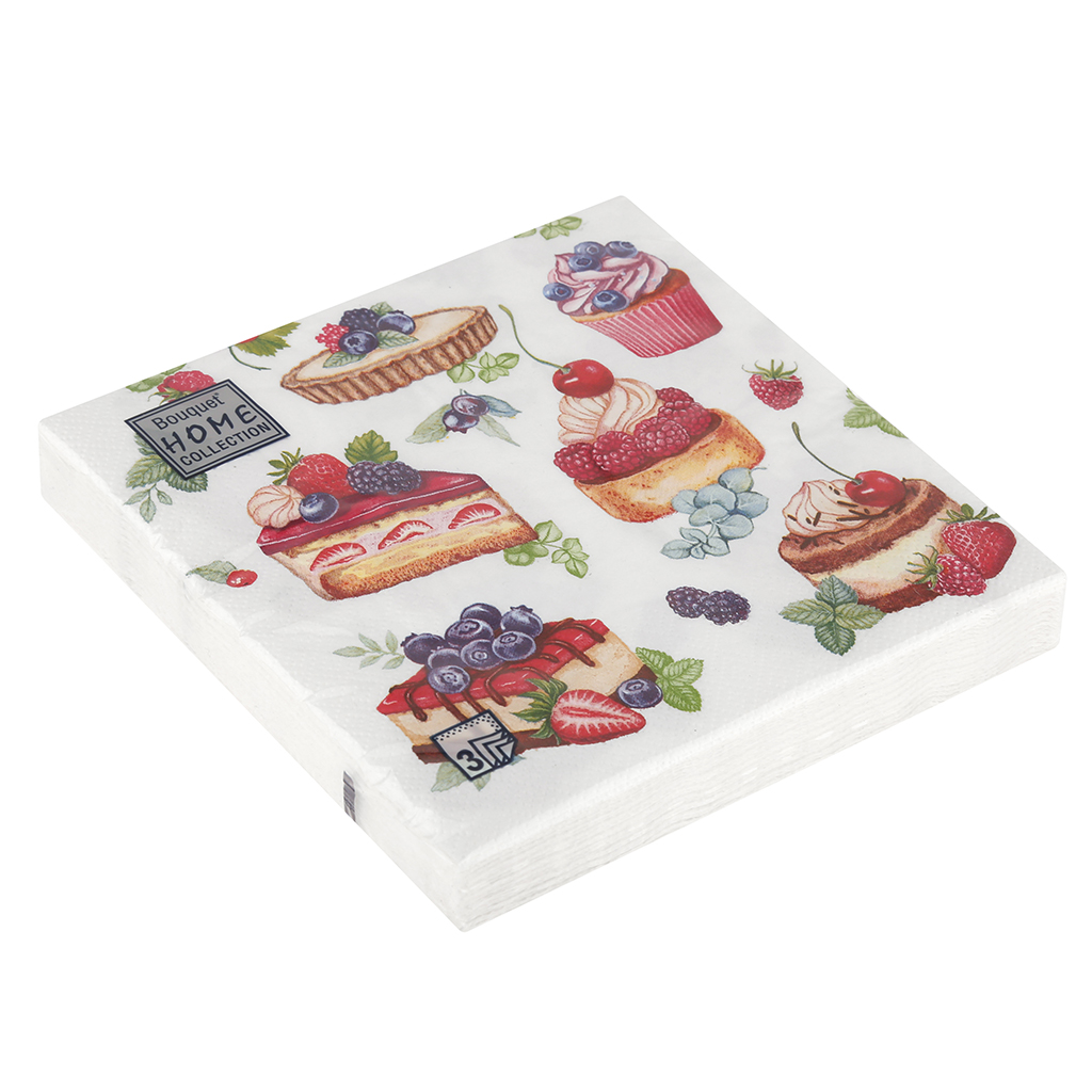 Салфетки бумажные "Bouquet Home Collection Classic" 33х33см, 3-х слойные, 20 штук в упаковке, 100% целлюлоза, "Вкусный десерт" (Россия)