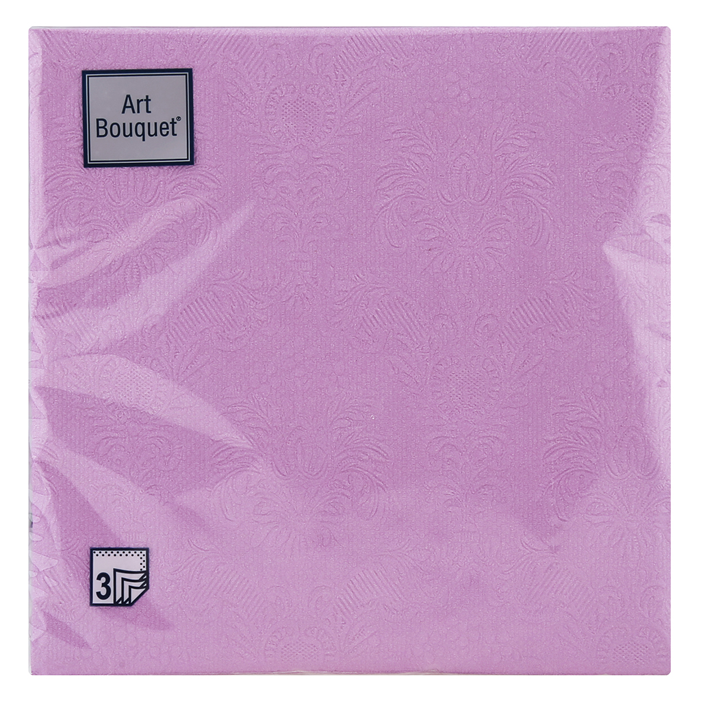 Салфетки бумажные "Art Bouquet" 33х33см, 3-х слойные, 20 штук в упаковке, 100% целлюлоза, " Барокко. Лиловый палевый" (Россия)