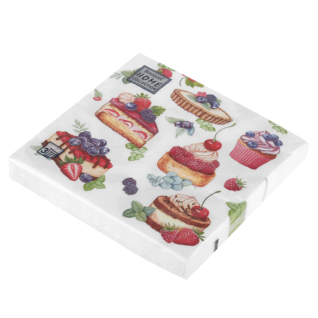 Салфетки бумажные "Bouquet Home Collection Classic" 33х33см, 3-х слойные, 20 штук в упаковке, 100% целлюлоза, "Вкусный десерт" (Россия)