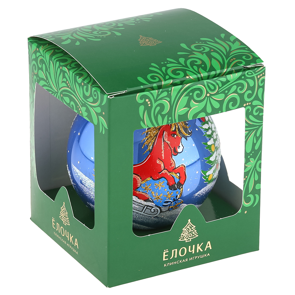 Елочная игрушка шар стеклянная "Зодиак. Лошадка" д9,5см, ручная художественная роспись, подарочная упаковка, цвета микс, "Символ 2026 года" (Россия)
