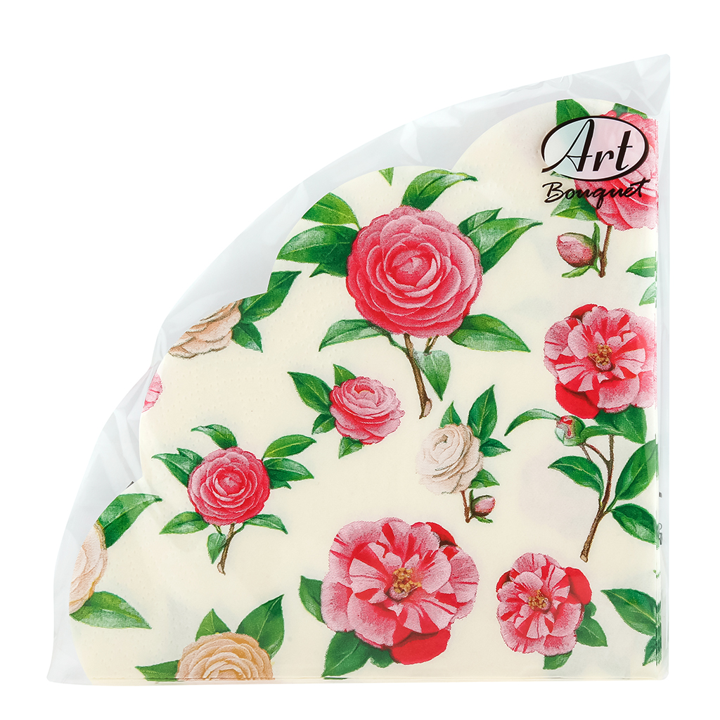 Салфетки бумажные "Art Bouquet Rondo" д32см, 3-х слойные, 12 штук в упаковке, 100% целлюлоза, "Нежные розы" (Россия)