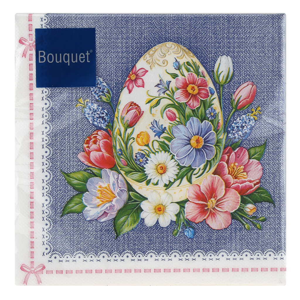 Салфетки бумажные "Bouquet" 33х33см, 3-х слойные, 20 штук в упаковке, 100% целлюлоза, "Пасхальное яйцо" (Россия)