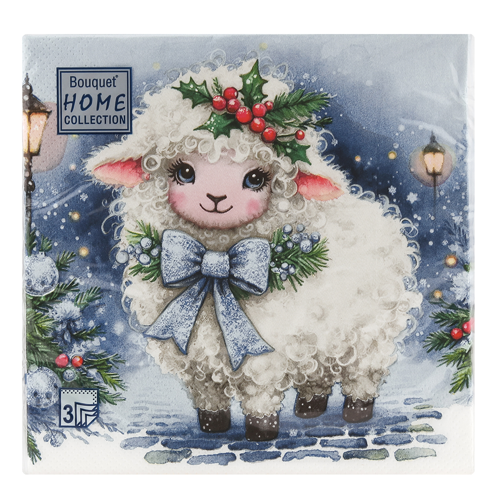 Салфетки бумажные "Bouquet Home Collection Classic" 33х33см, 3-х слойные, 20 штук в упаковке, 100% целлюлоза, "Красавица овечка" (Россия)