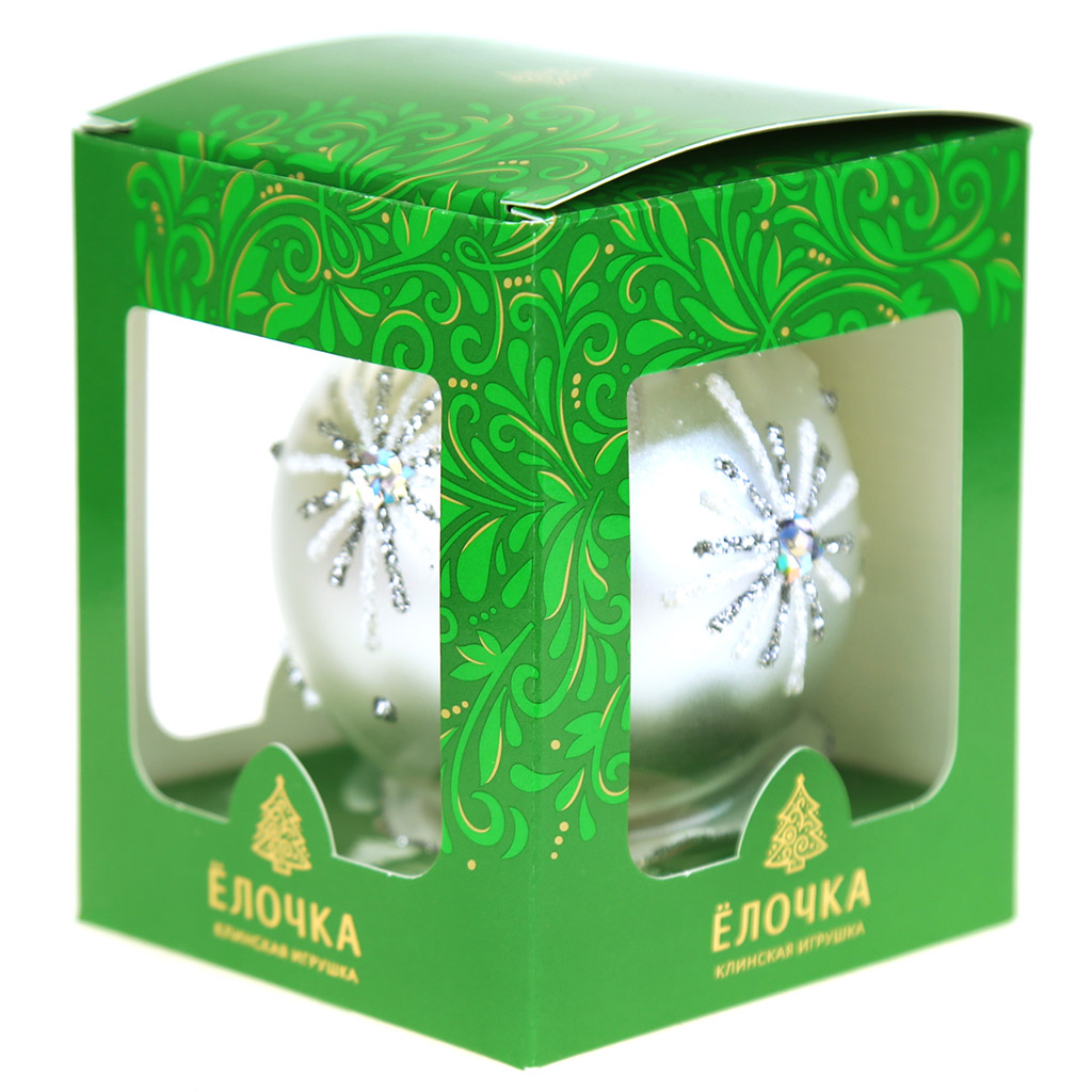 Елочная игрушка шар стеклянная "Искра" д7,5см, ручная художественная роспись, подарочная упаковка (Россия)