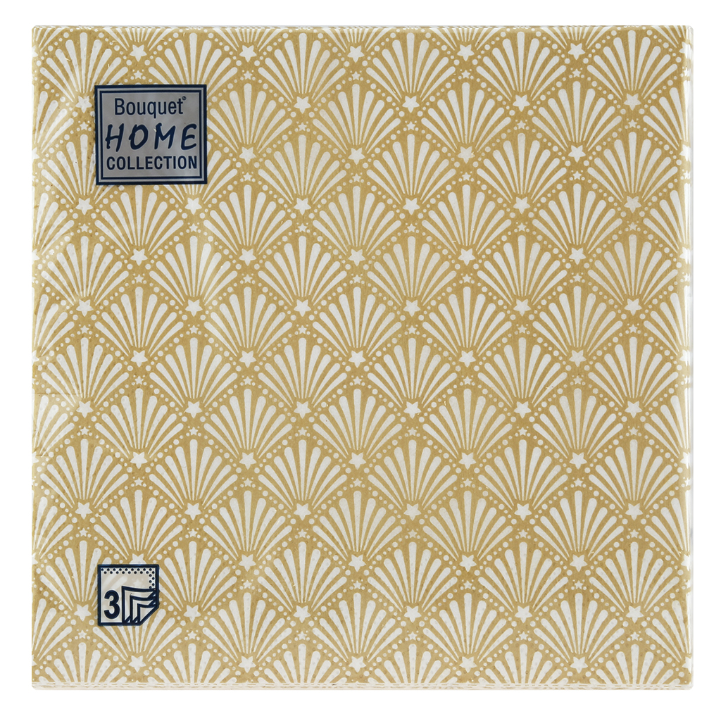 Салфетки бумажные "Bouquet Home Collection Classic" 33х33см, 3-х слойные, 20 штук в упаковке, 100% целлюлоза, "Золотой веер" (Россия)
