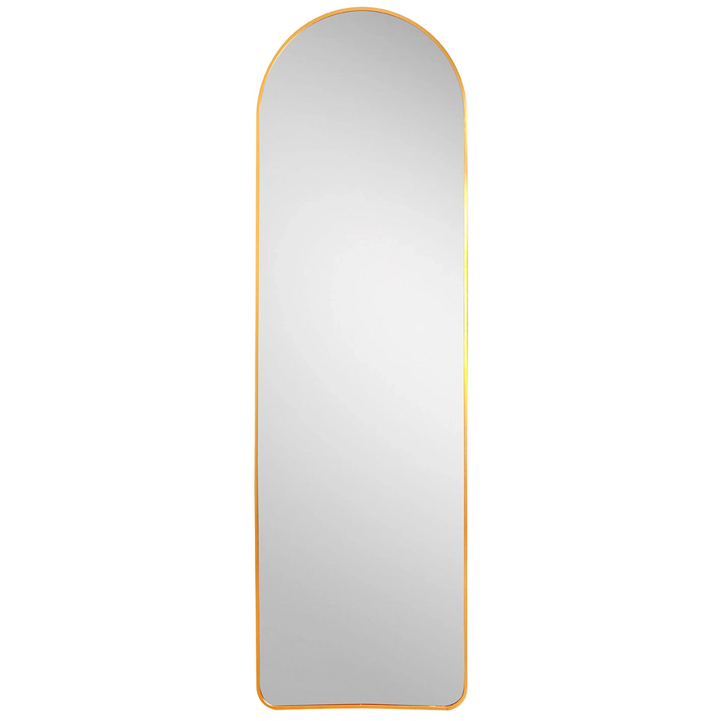 Зеркало напольное, настенное, интерьерное 50х160см, в полный рост, арочная форма, алюминиевая рама ширина 2,7см, цвет - золото, U-образная металлическая подставка, в коробке (Китай)
