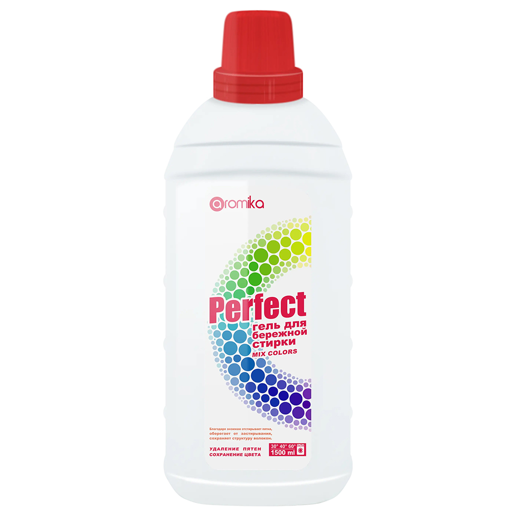 Гель для стирки белья "Perfect" 1,5л, 8х10,5х29см, бережная стирка, для цветных тканей, удаляет трудновыводимые пятна, придает свежесть и нейтрализует неприятные запахи, MIX COLOR (Казахстан)