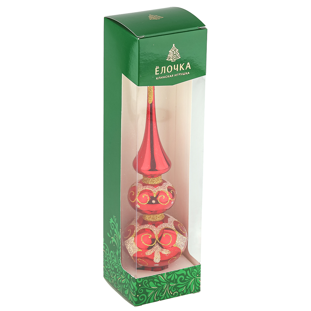 Елочная игрушка верхушка стеклянная "Шарм" h27,5см, ручная художественная роспись, подарочная упаковка (Россия)