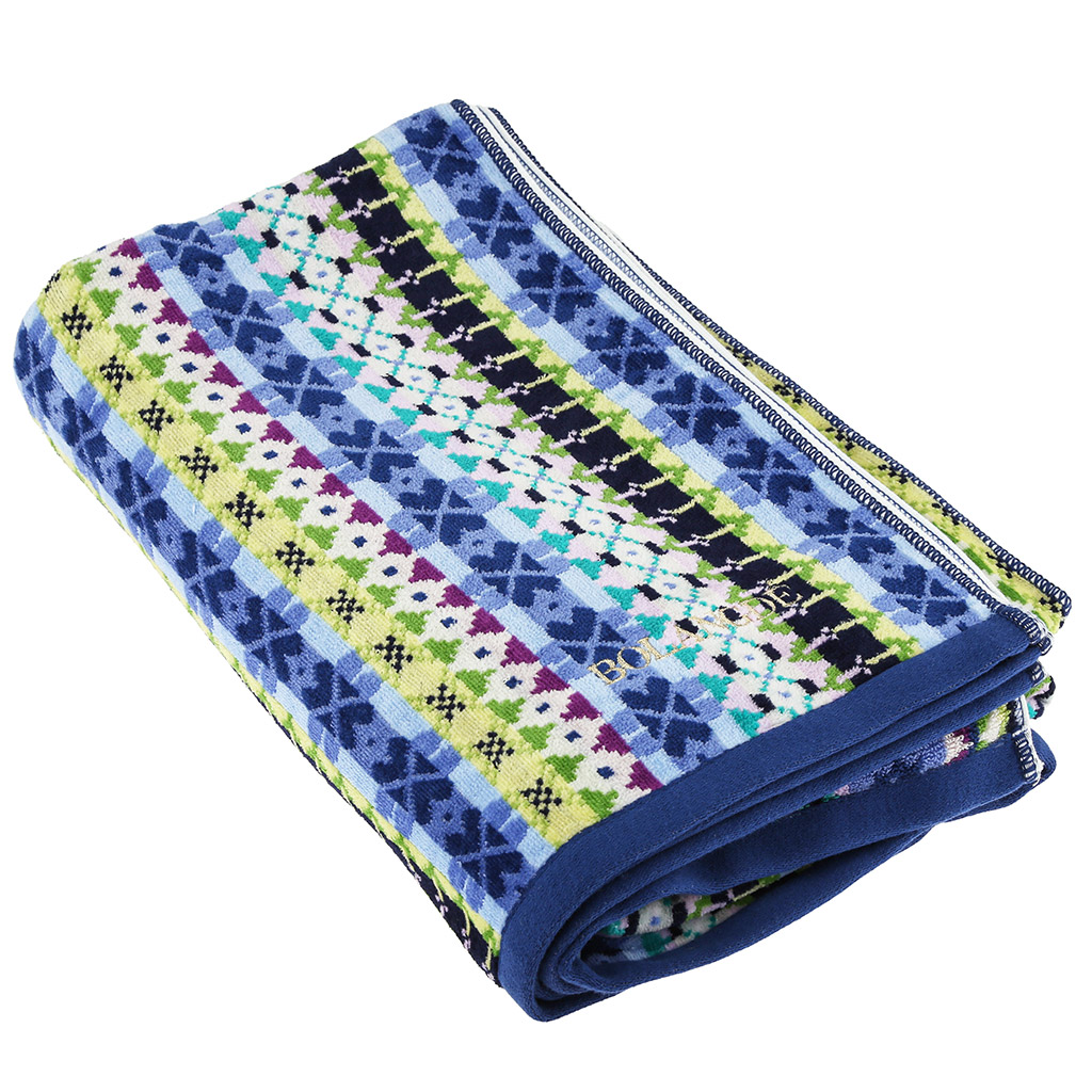 "Missoni-3005" Полотенце махровое 100х150см, плотность 375гр/м2, 100% хлопок, велюр, синий, Bolangde (Китай)